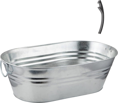 Katai - Galvanized Steel Drinks Bucket - Oval, 5.5 Gallon Rustic Style Drinks Tub, Carry Handles - with Bottle Opener
