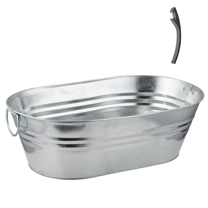 Katai - Galvanized Steel Drinks Bucket - Oval, 5.5 Gallon Rustic Style Drinks Tub, Carry Handles - with Bottle Opener