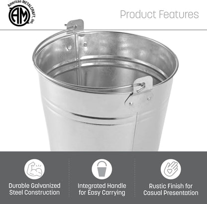 American Metalcraft PTUB87 Natural Galvanized Steel Pail with Handle, 1.16-Gallon, 8" Diameter, Silver