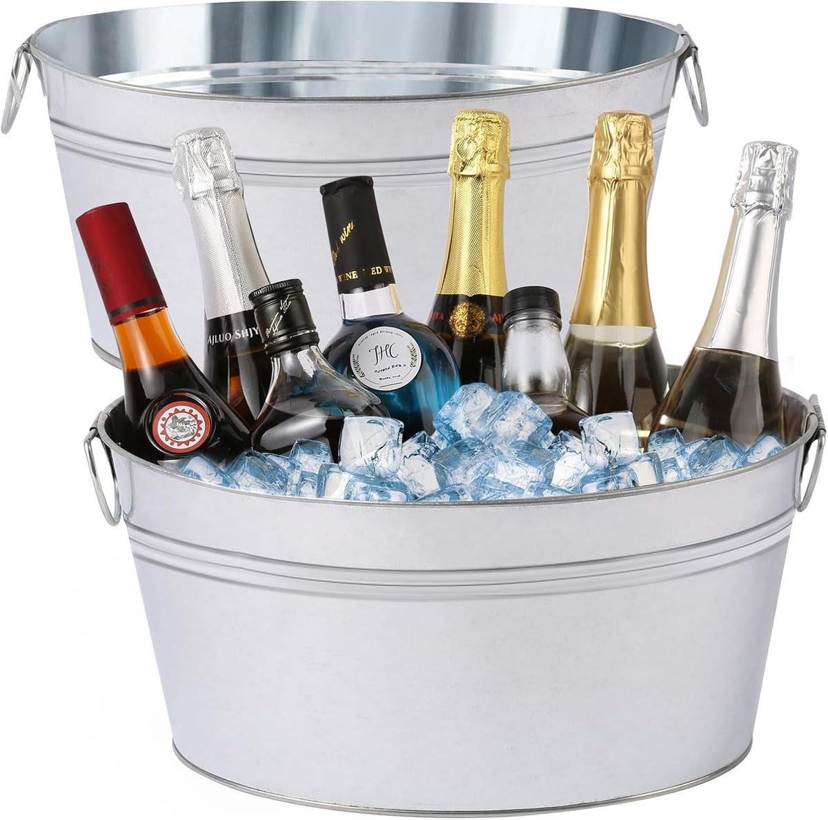 2pcs Galvanized Ice Buckets, 7.2 Gallon Large Galvanized Tub with Handles