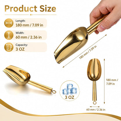 Mini Ice Scooper Set of 6, 3oz Stainless Steel Kitchen Scoops Metal Utility Scoops Stainless Steel Canister Small Ice Candy Scoop Utility for Kitchen Bar Party Wedding, Mirror Finish, Gold