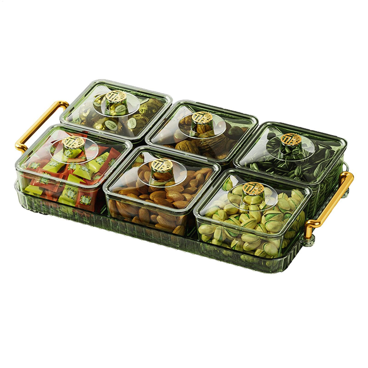 Divided Serving Tray with Lid and Handle, 4/6 Compartment Snackle Box Divided Snack Platter, Snack Serving Tray Organizer Food Storage Box for Dried Fruits Candy Nuts Snacks, Snack Container P-arty