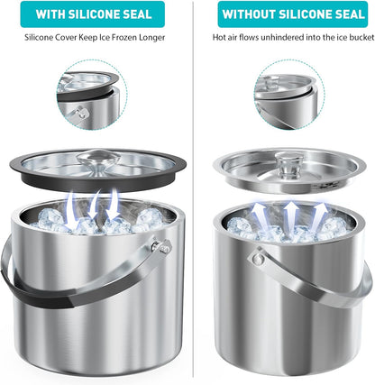 3.2L Double Wall Stainless Steel Ice Bucket for Parties with Lid, Scoop