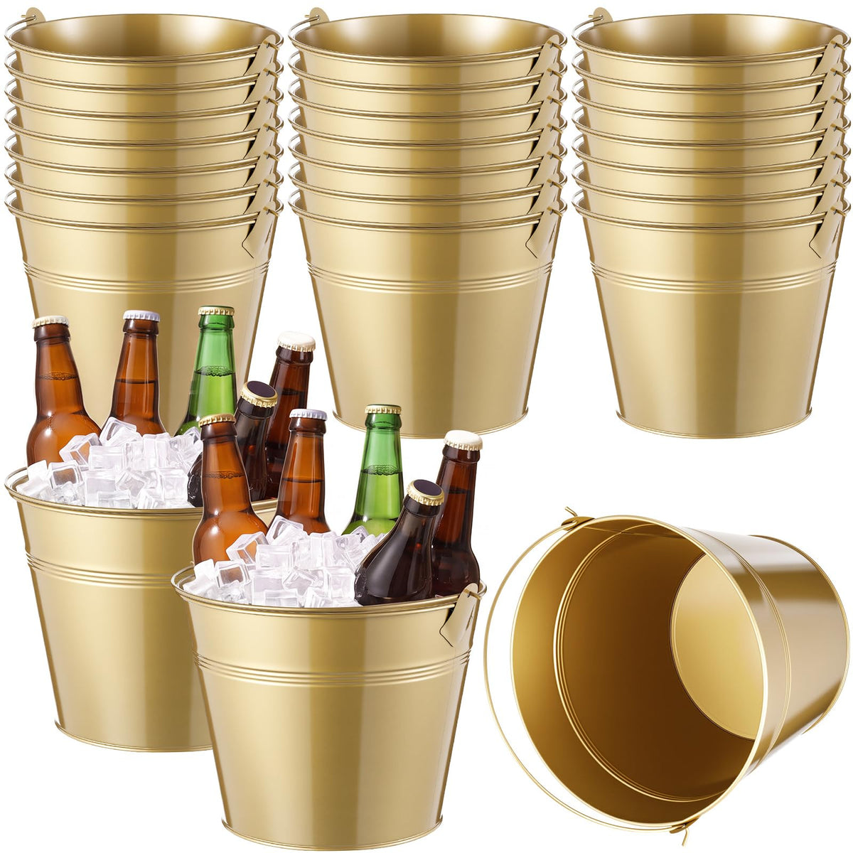 Didaey 12 Pcs Metal Beer Bucket Bulk Ice Bucket, 7.1 x 6.5 x 5.1, Black