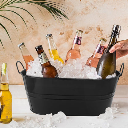 2 Pack 3 Gallon Black Metal Beverage Tub, 15.3 × 9 × 6 in, Black