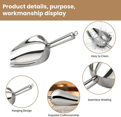 12 Oz 304 Stainless Steel Ice Scoop with Magnetic Hook - Heavy Duty Commercial Ice Shovel for Ice Maker & Freezer, Large Scooper for Bar, Kitchen, Party & Pet Food, Easy to Clean (Silver)