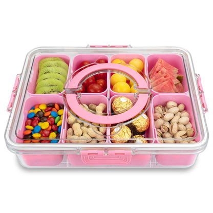 Divided Serving Tray with Lid and Handle,8 Compartments Snacks Box,Snack Fruit and Veggie Tray,Portable Platter for Candy Fruits Nuts Snack Party Entertaining Picnic (1 PCS Grey)