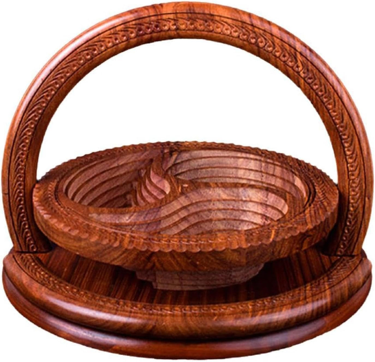 Handmade Wood Carving Fruit Plate, Wooden Folding Fruit Plate, Creative Foldable Dried Fruit Basket Collapsible Bread Nuts Baskets, Gift Basket Fruit Bowl, Triple Grid
