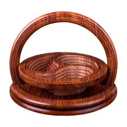 Handmade Wood Carving Fruit Plate, Wooden Folding Fruit Plate, Creative Foldable Dried Fruit Basket Collapsible Bread Nuts Baskets, Gift Basket Fruit Bowl, Triple Grid