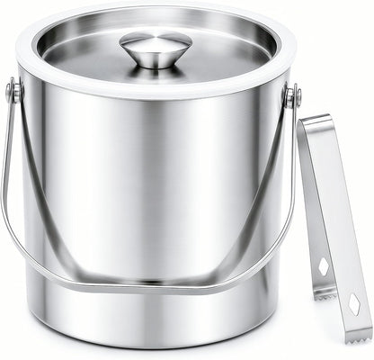 3L Stainless Steel Ice Bucket with Lid & Tongs for Parties