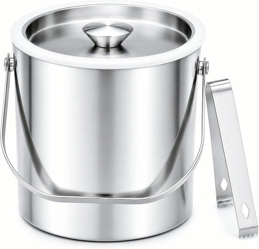 3L Stainless Steel Ice Bucket with Lid & Tongs for Parties