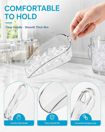 Kichvoe 2Pcs Clear Plastic Ice Scoop, Ergonomic Food Scoops 8.45x2.36in