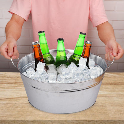 2 PCS Galvanized Tub Ice Bucket Set with Handles - 3.5 Gallon Galvanized Bucket Beverage Tubs for Parties, Large Metal Drink Ice Buckets for Beer, Wine, Cocktails & Outdoor Events