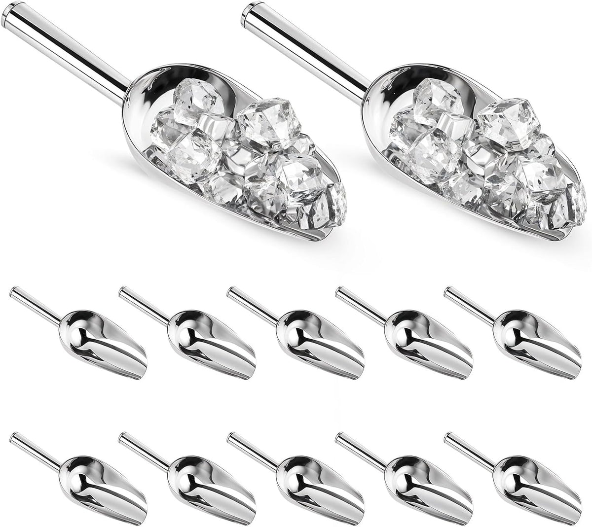 12 Pcs Premium Ice Scoop for Freezer, Multipurpose Metal Ice Scoop for Ice Machine - Stainless Steel Small Ice Scooper for Ice Bucket - Kitchen Gadgets Cookie Flour Pet Dog Food Scoop