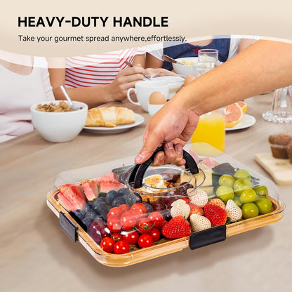Portable Charcuterie Board with Lid, Cheese, Veggie & Snack Tray