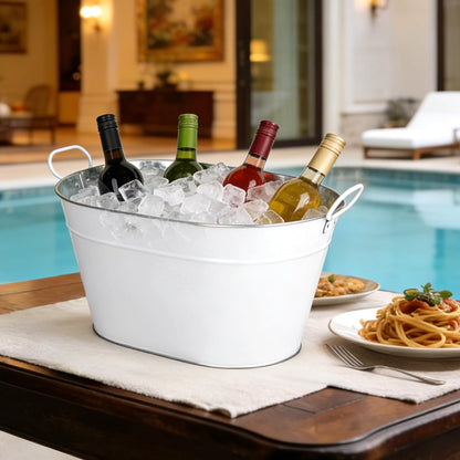 Galvanized Beverage Tub, 3 Gallon Ice Buckets Metal Drink Buckets with Handles for Champagne Cocktails Wine Beer for Catering MimosaBars Parties, White