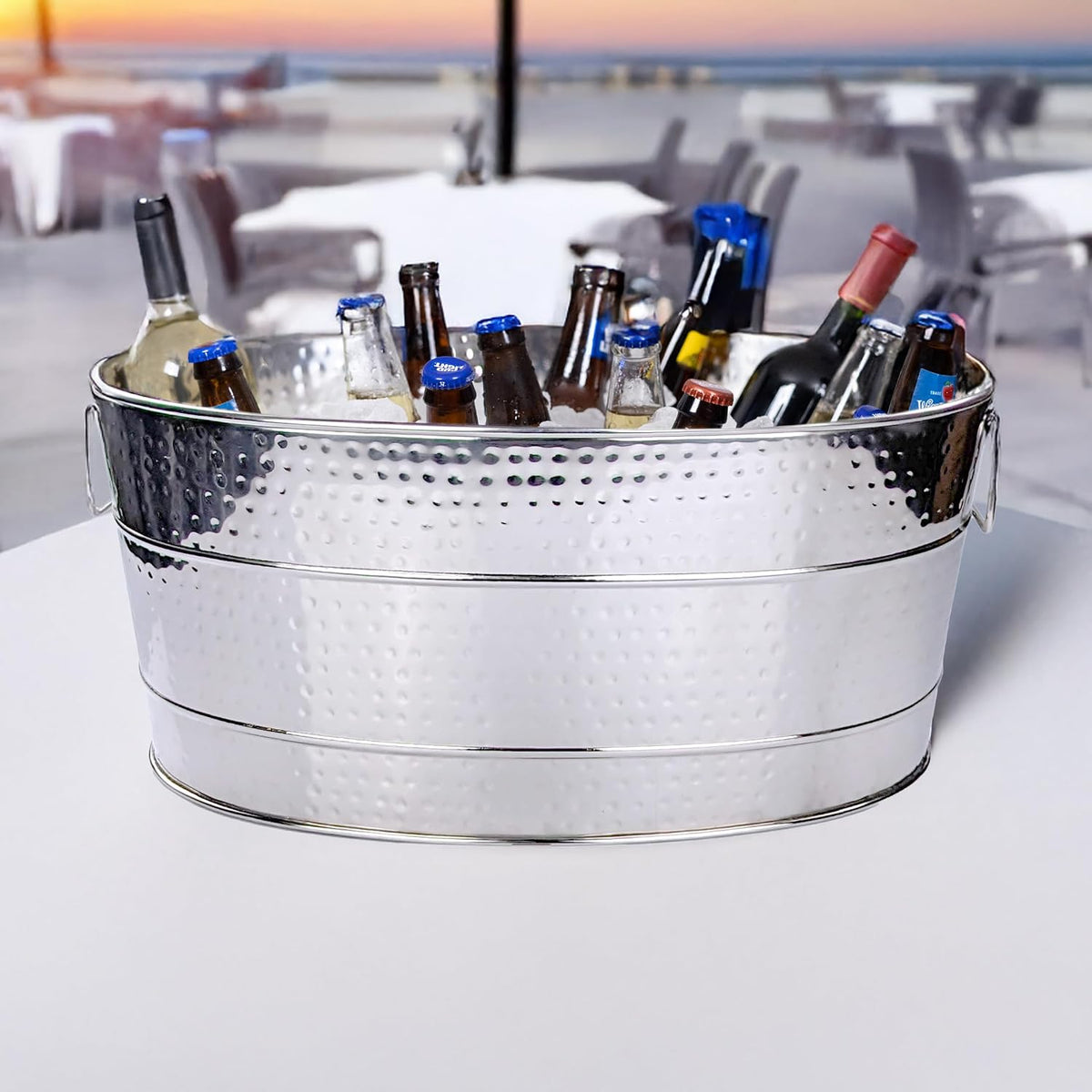 BREKX Heavy-Duty Stainless Steel Beverage Tub for Parties, Large, Oval