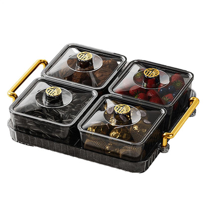 Divided Serving Tray with Lid and Handle, 4/6 Compartment Snackle Box Divided Snack Platter, Snack Serving Tray Organizer Food Storage Box for Dried Fruits Candy Nuts Snacks, Snack Container P-arty