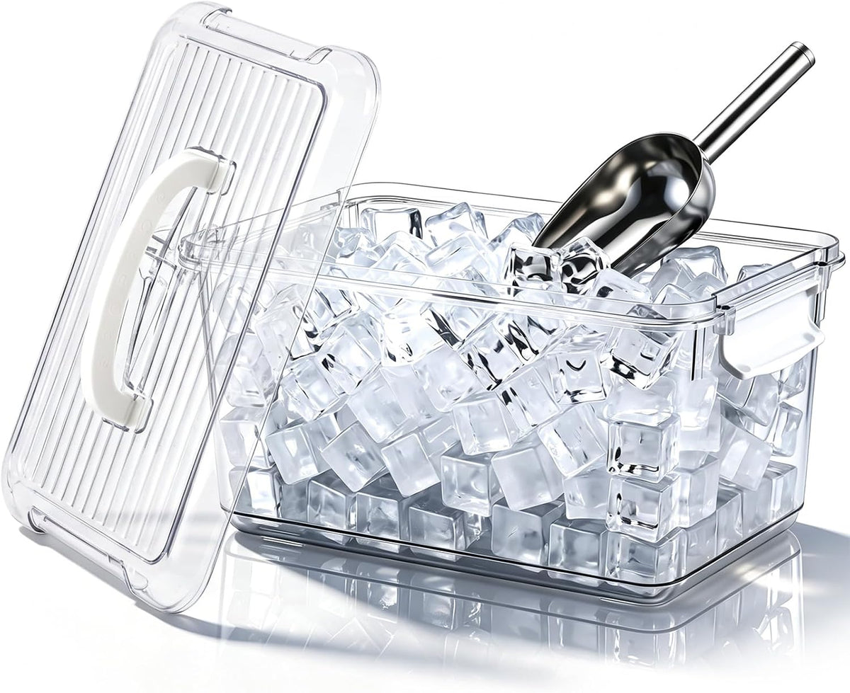 2 Pcs Ice Container for Freezer with Lid, Bin and Metal Scoop