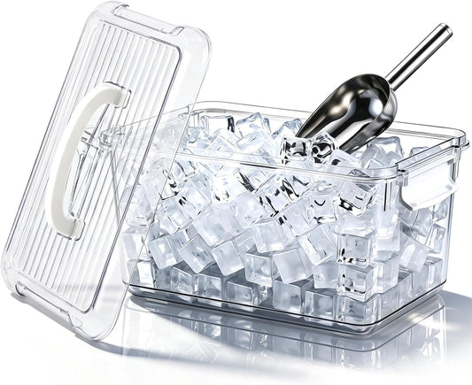 2 Pcs Ice Container for Freezer with Lid, Bin and Metal Scoop