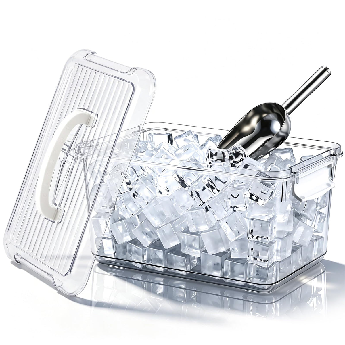 2 Pcs Ice Container for Freezer with Lid, Bin and Metal Scoop