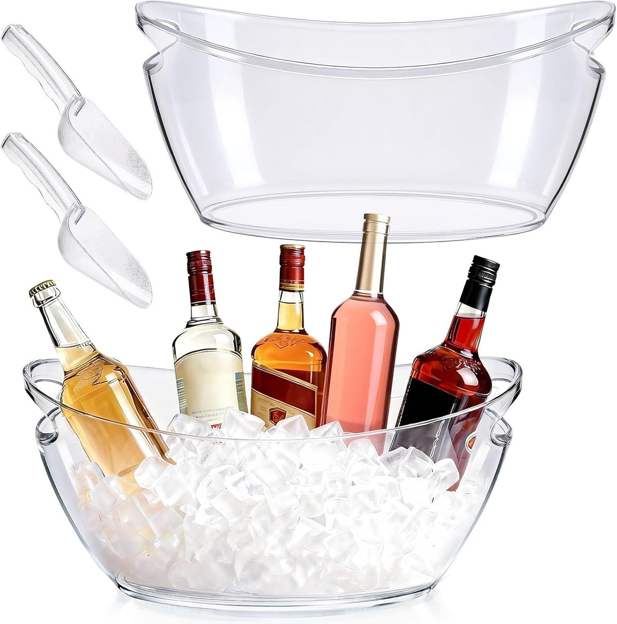Ice Bucket 2 Pcs, Clear Acrylic Ice Wine Buckets for Parties, Beverage Tub