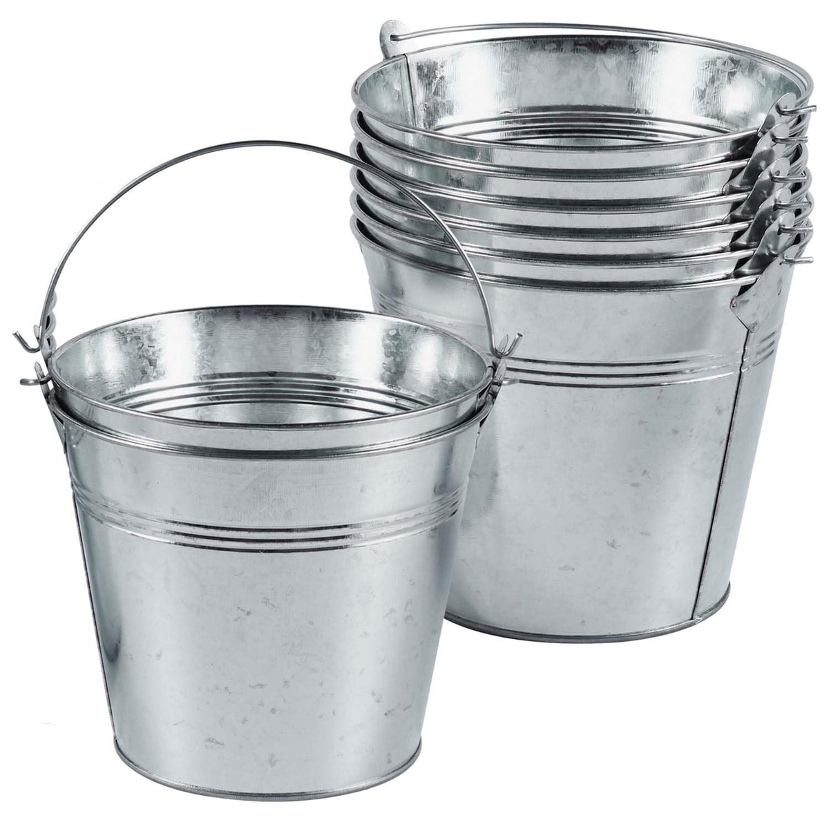 OBTANIM 8 Pack Galvanized Metal Buckets with Handle Ice Pails for Plants, Succulents, Party Favors Organizing, Rustic Home Decor or Classrooms Pencil Storage (7 x 5.1 inch)