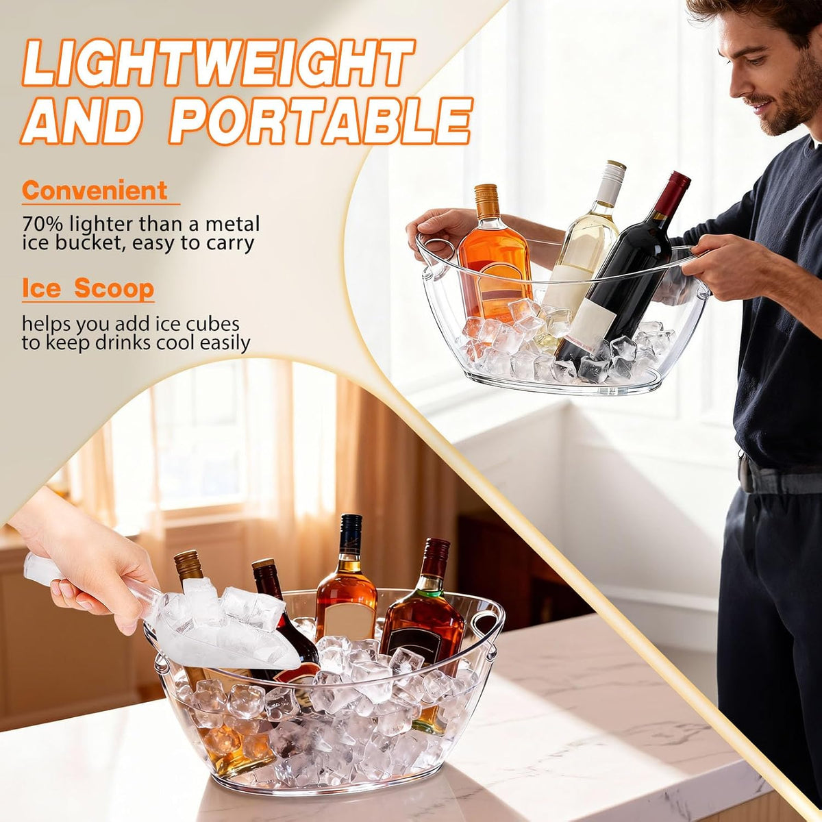 Ice Bucket 2 Pcs, Clear Acrylic Ice Wine Buckets for Parties, Beverage Tub