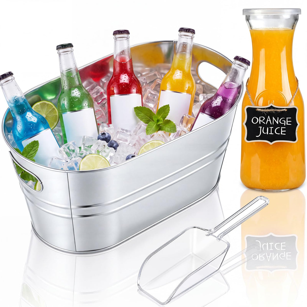 Rtteri 2 Set Galvanized Tub Ice Bucket for Parties Large Metal Drink Bucket