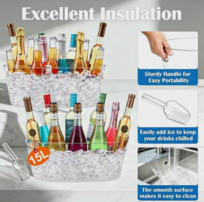 2 PCS Ice Buckets for Parties, 15L Large Ice Bucket, 4 Gallon Clear Acrylic Champagne Ice Buckets with 2 Scoops, Beverage Tub Mimosa Bar Supplies for Champagne, Beer, Cocktail