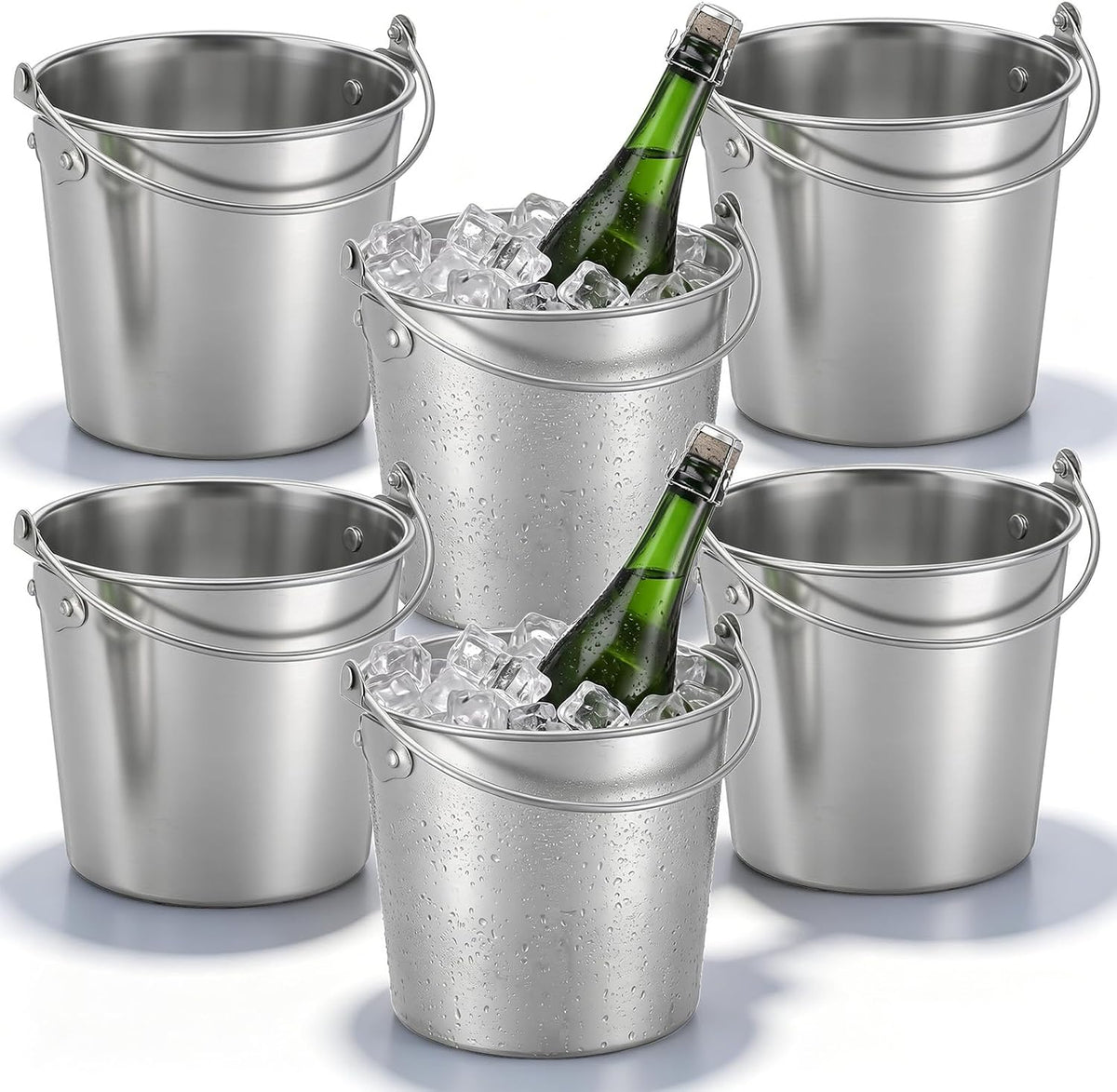 6 Pcs 1.8 Quart Small Ice Buckets with Handle Silver Wine Chiller