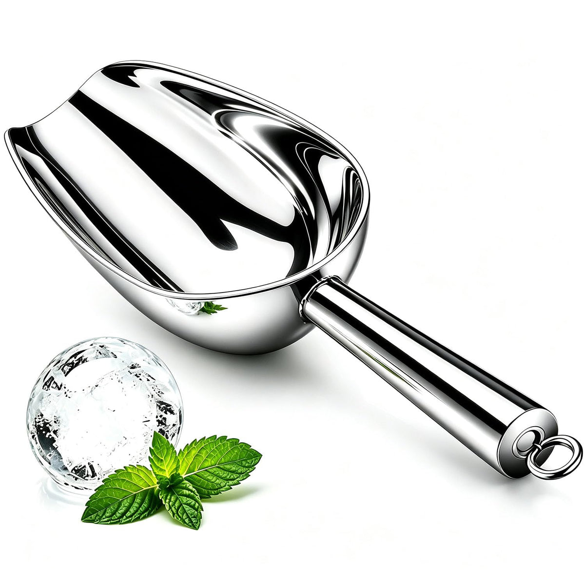 Stainless Steel Ice Scoop, 12oz Multi-Purpose Food Scoop, Heavy Duty Kitchen Scoop for Ice, Grain, Flour, Coffee Bean, Bar Kitchen Household Daily Use