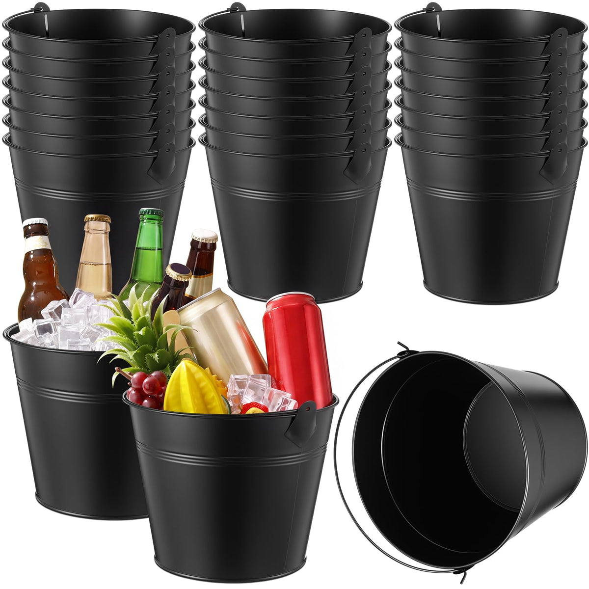 Didaey 12 Pcs Metal Beer Bucket Bulk Ice Bucket, 7.1 x 6.5 x 5.1, Black