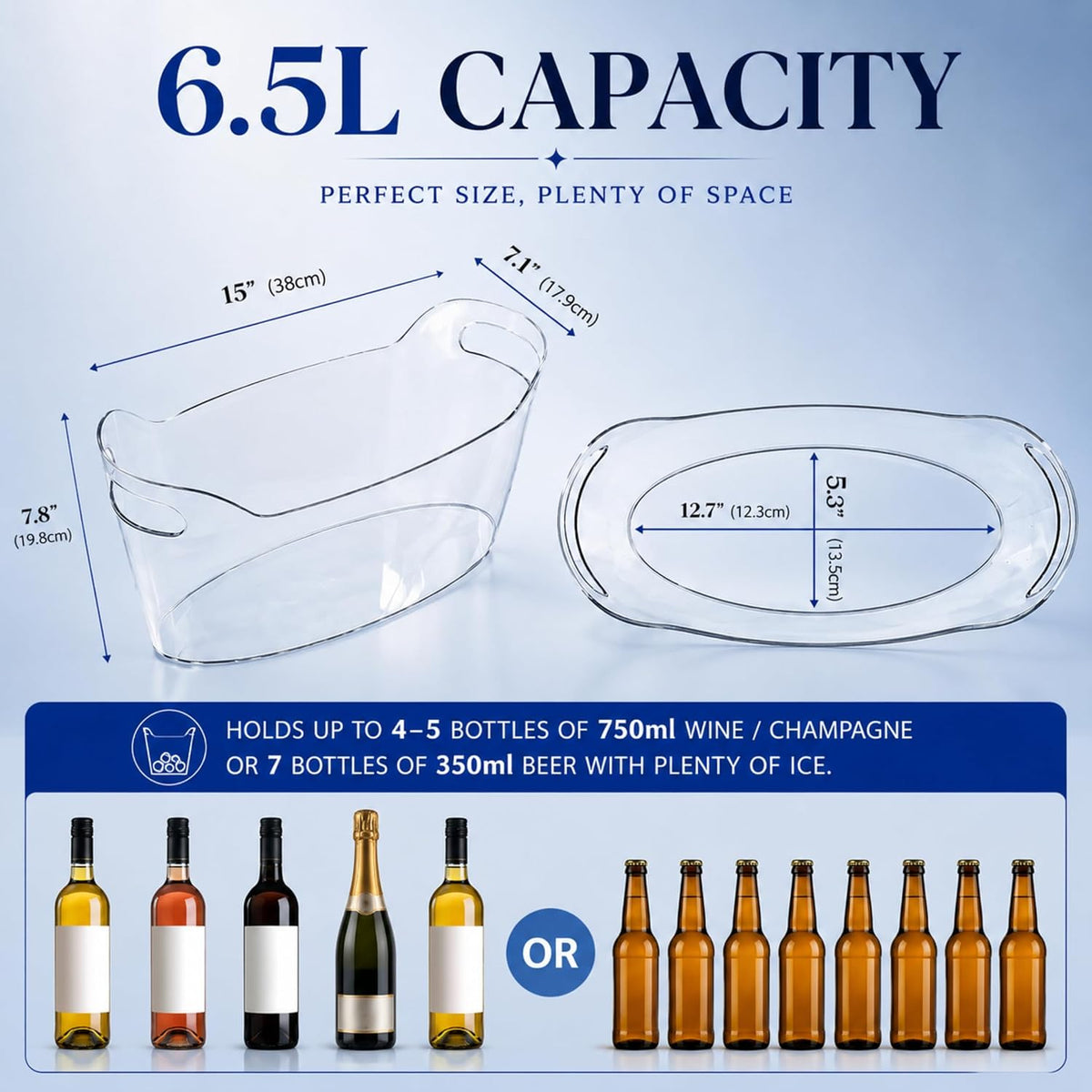 6.5L Acrylic Ice Bucket for Parties, 2 Pack champagne bucket with scoop Heavy-Duty Drop-Resistant Beverage Tub for Wine, Champagne, Beer, Drink Chiller for Mimosa & Wine Bar