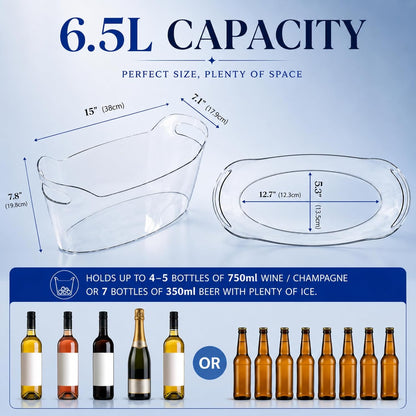 6.5L Acrylic Ice Bucket for Parties, 2 Pack champagne bucket with scoop Heavy-Duty Drop-Resistant Beverage Tub for Wine, Champagne, Beer, Drink Chiller for Mimosa & Wine Bar