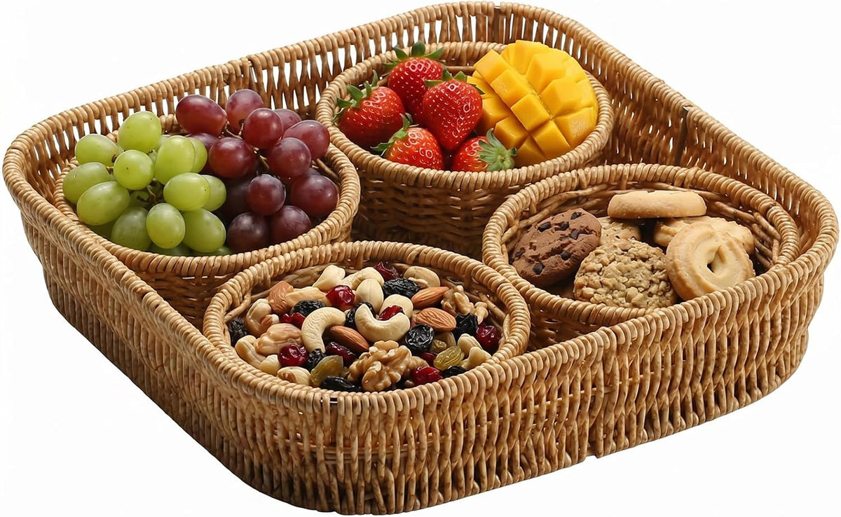 Snack Storage Serving Basket with 4 Compartment Divided Dried Fruit Trays