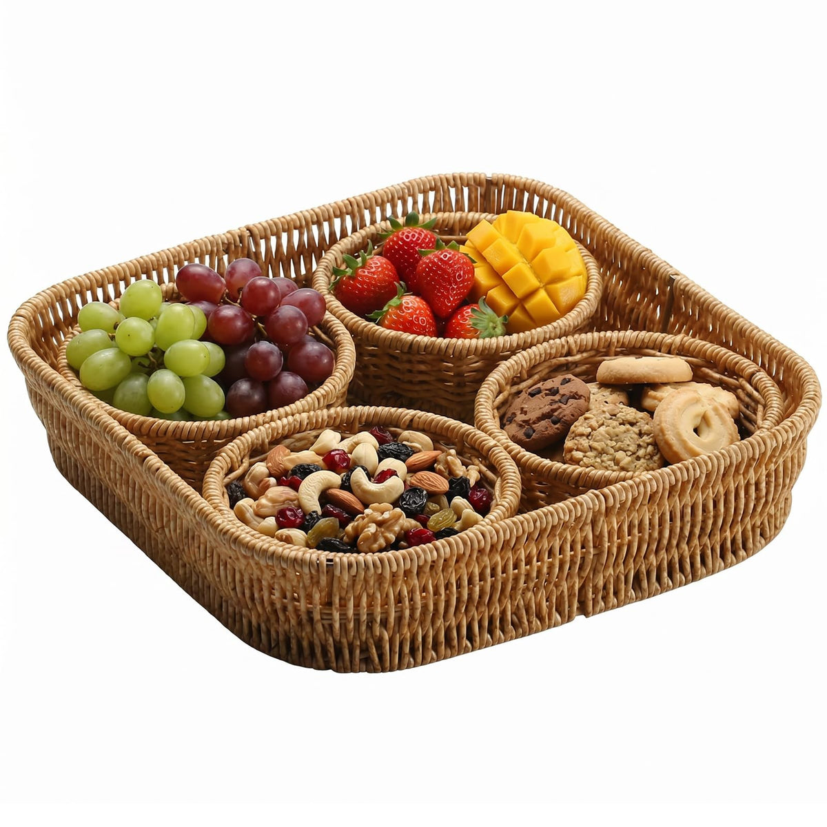 Snack Storage Serving Basket with 4 Compartment Divided Dried Fruit Trays