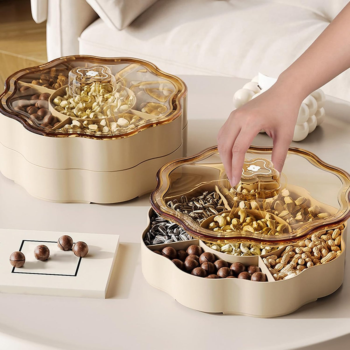 Candy Box Dry Fruit Container With Lid For Living Room 5 Compartments Snacks Organiser For Household Use