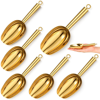 Mini Ice Scooper Set of 6, 3oz Stainless Steel Kitchen Scoops Metal Utility Scoops Stainless Steel Canister Small Ice Candy Scoop Utility for Kitchen Bar Party Wedding, Mirror Finish, Gold