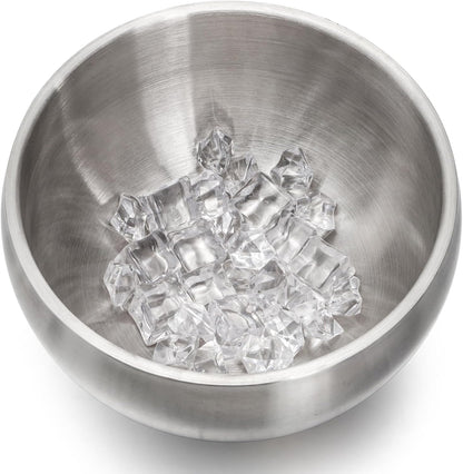 Yesland Ice Bucket with Lid, Double Insulation Ice Box Container Storage Box, 2 L Stainless Steel Ice Bucket Container with Ice Tong Scooper, Spherical Wine Champagne Barrel for Home Party Bar