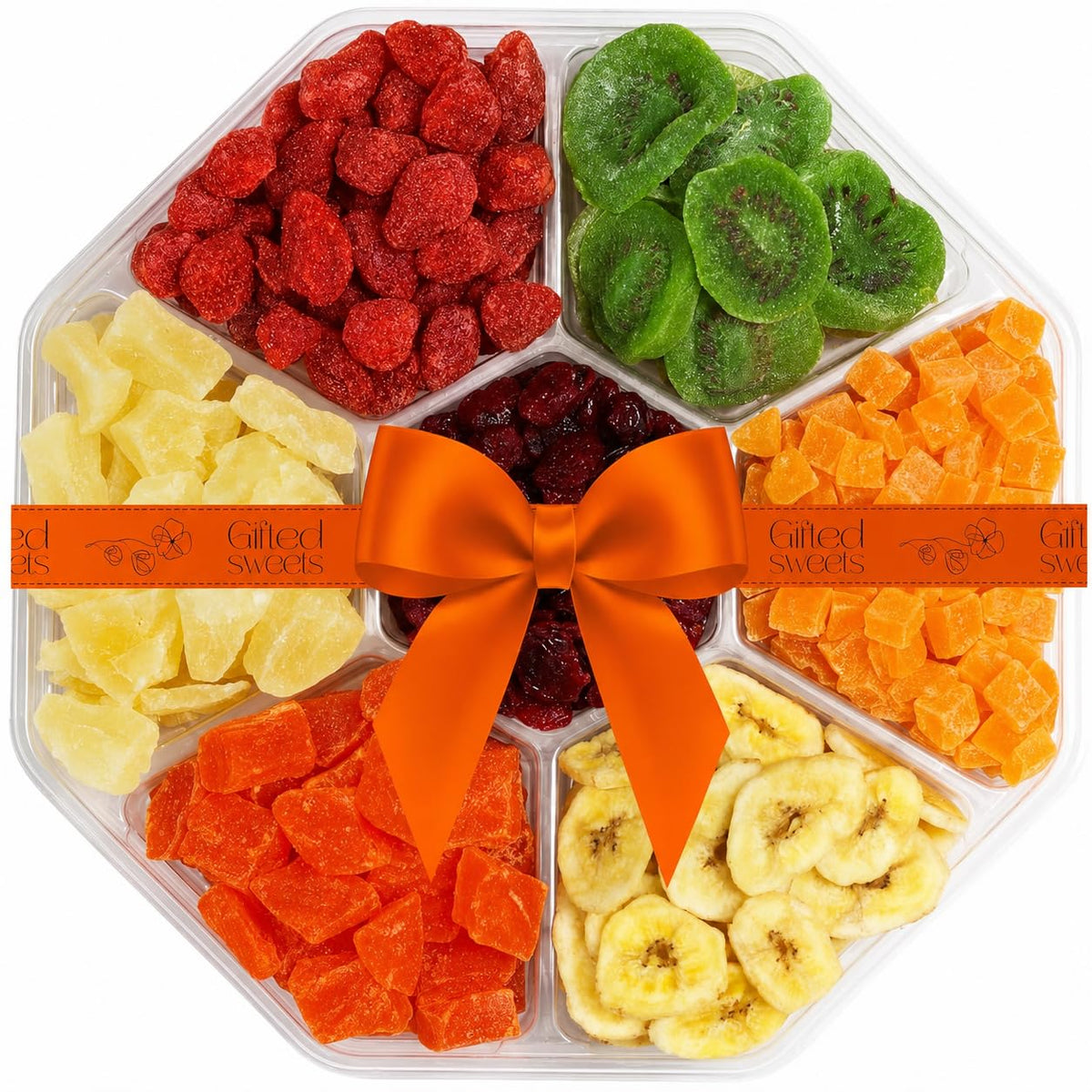 Dried Fruit Gift Basket - 7 Sweet Tropical Gourmet Dried Fruit - Assorted Food Gift Box for Birthday, Sympathy, Men & Women.