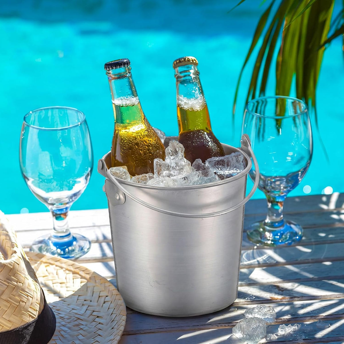 6 Pcs 1.8 Quart Small Ice Buckets with Handle Silver Wine Chiller