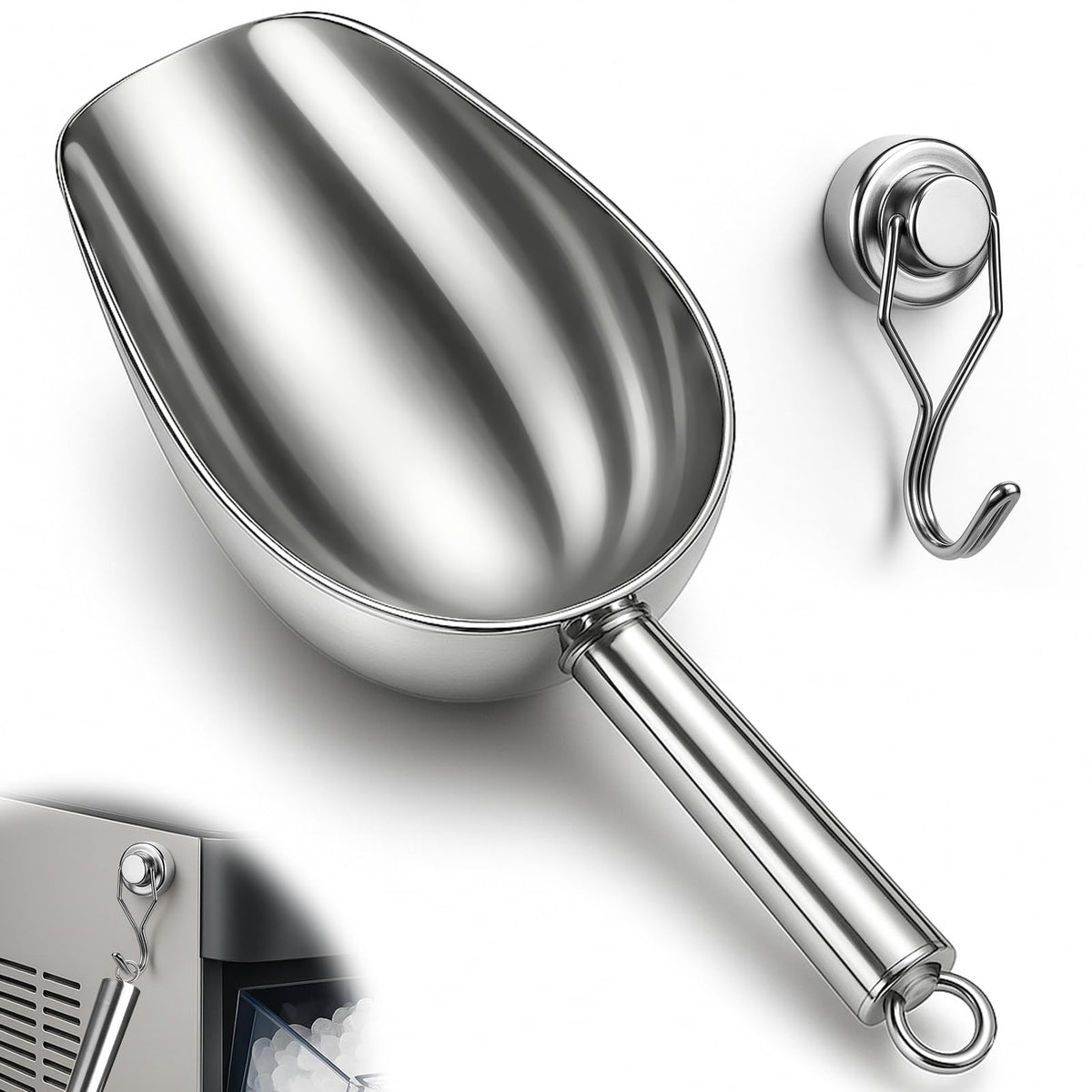 Stainless Steel Ice Scoop for Freezer with Magnetic Hook