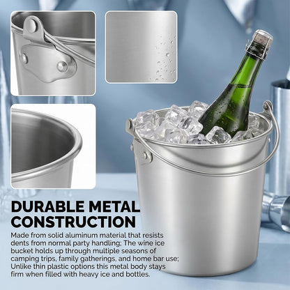 6 Pcs 1.8 Quart Small Ice Buckets with Handle Silver Wine Chiller