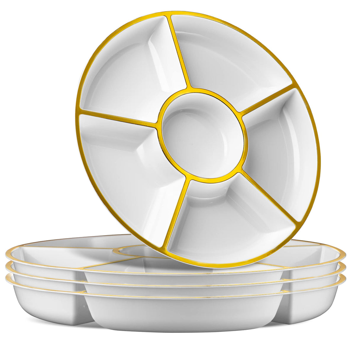 Plasticpro 6 Sectional Round Plastic Serving Tray/Platter (2, Black)