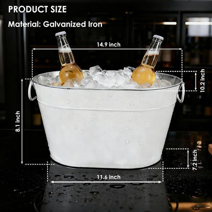 Galvanized Tub Ice Bucket for Party, Thick Metal Galvanized Drink Buckets, Beverage Tub with Handles, Drink Bucket for Indoor & Outdoor Parties (2PCS White)