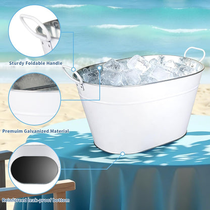 Galvanized Beverage Tub, 3 Gallon Ice Buckets Metal Drink Buckets with Handles for Champagne Cocktails Wine Beer for Catering MimosaBars Parties, White