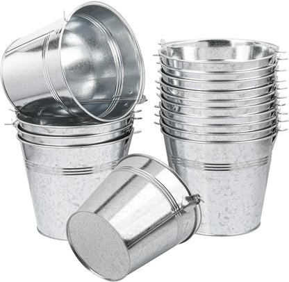 15 Pack 6 Inch Galvanized Bucket, Metal Buckets for Party, Silver Ice Buckets for Party, Easter Decor, Ice Cooler, Home Decor