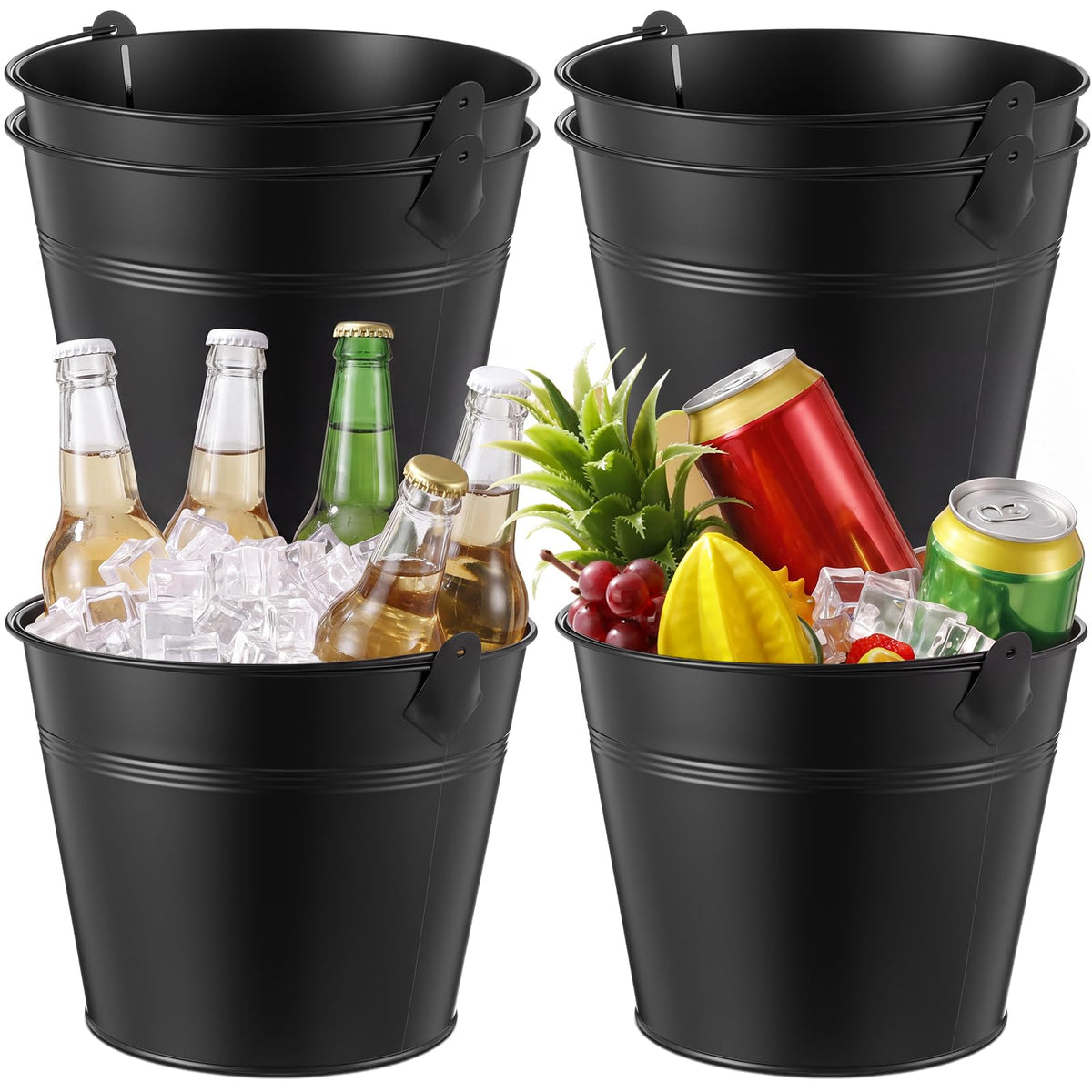 Didaey 12 Pcs Metal Beer Bucket Bulk Ice Bucket, 7.1 x 6.5 x 5.1, Black