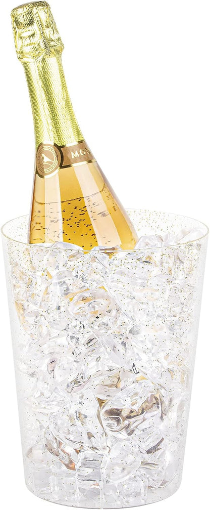 Tiawudi 12 Pack Plastic Ice Bucket For Parties, Gold Glitter Clear Wine Cooler for Wedding, Good as One Large Champagne Chiller Or Classic Wine Bottle Chiller